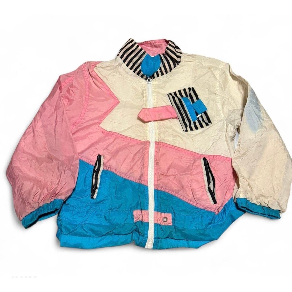 Vintage 80s Current Seen Kids Windbreaker Jacket 6-6X Colorblock Pink Blue